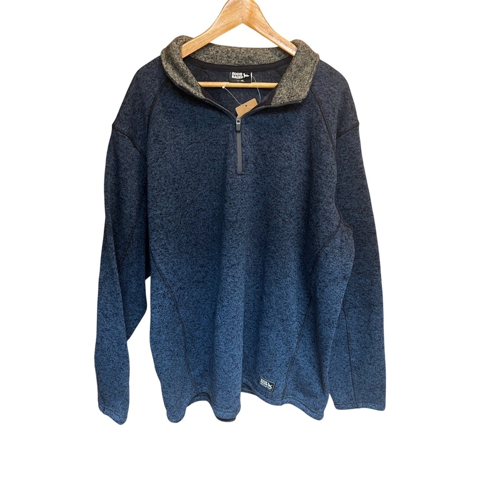 Eddie Bauer 2XL Blue Quarter Zip Pullover Sweater Soft Knit Mens NEW